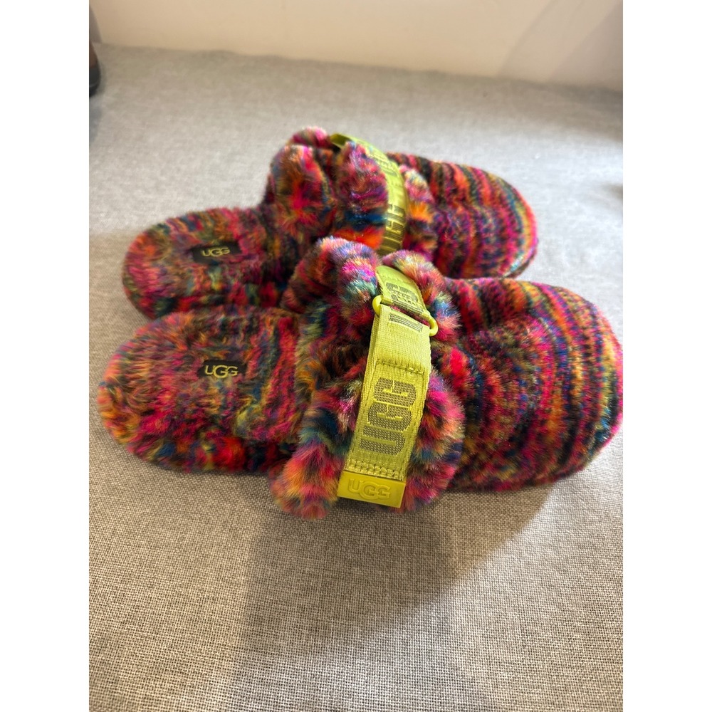 UGG Fuzz Sugar Slide Rainbow Multi Color Faux Fur Slippers 1131550 men’s 9 - Picture 3 of 5